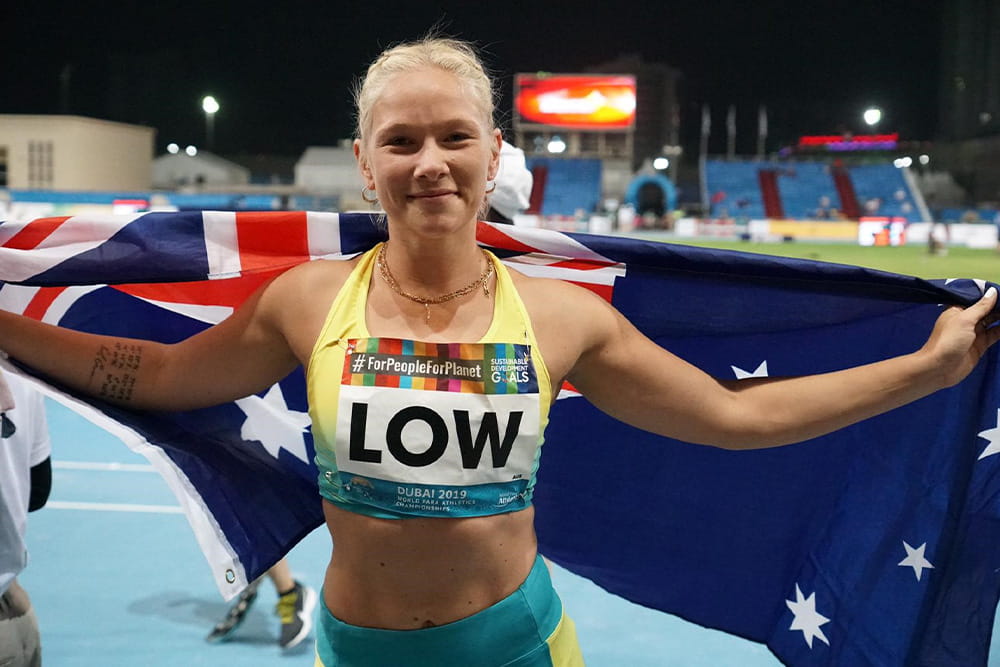 Vanessa Low with the Australian Flag