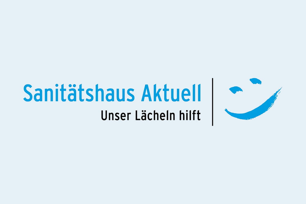 The logo of Sanitätshaus Aktuell on a blue background.