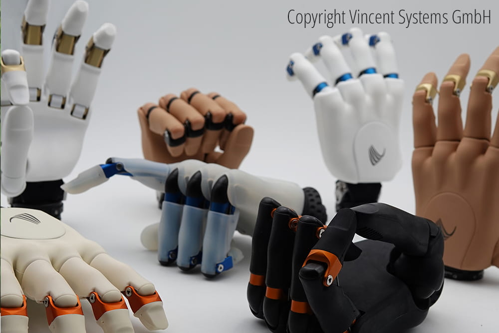 Auswahl an Protehsenhänden von Vincent Systems.